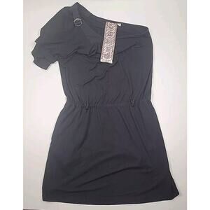 L.A.M.B. Dress Womens Sz S Black Asymmetrical One Shoulder Viscose Pocket 2009